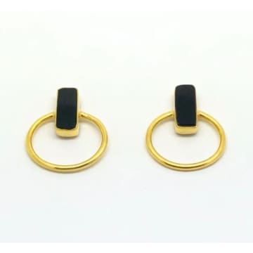 Nekewlam Black Onyx Oval Stud Earrings