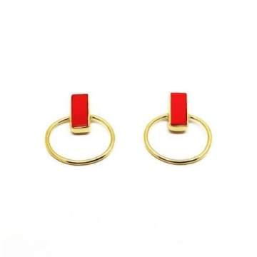 Nekewlam Red Coral Oval Stud Earrings