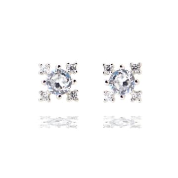 Curiouser And Curiouser Sterling Silver Five Gems Stud Earrings In Metallic