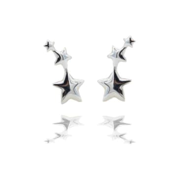 Curiouser And Curiouser Sterling Silver Three Star Ear Climber Earrings In Metallic
