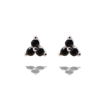 Curiouser And Curiouser Sterling Silver Three Black Gems Stud Earrings In Metallic