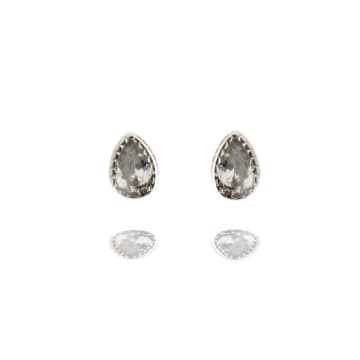 Curiouser And Curiouser Sterling Silver Clear Gems Teardrop Stud Earrings In Metallic