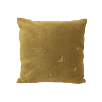 A La Velvet Cushion Moon Stars Mustard