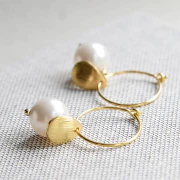 My Hart Beading Hoop Earrings Glass Pearl And Leaf In Gold