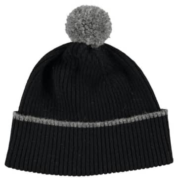 Catherine Tough Black & Dark Grey Beanie Hat With Grey Pompom