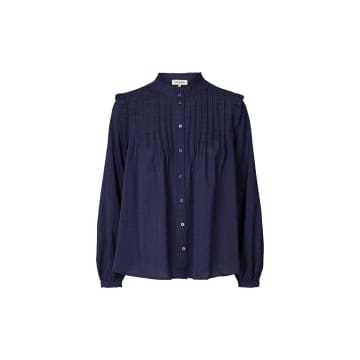 Lolly's Laundry Dawn Navy Pleated Blouse In Blue