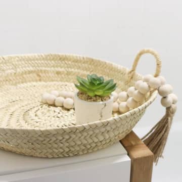 Beldi Maison Palm Leaf Round Basket With Handles