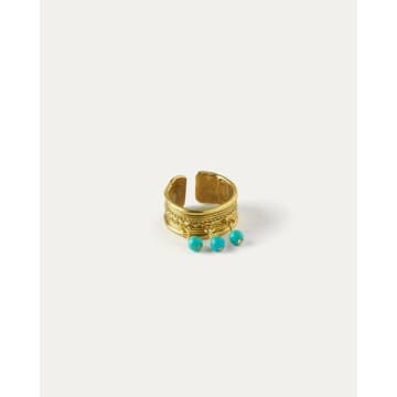 Ottoman Hands Horai Textured Band Ring With Turquoise Beads In Blue