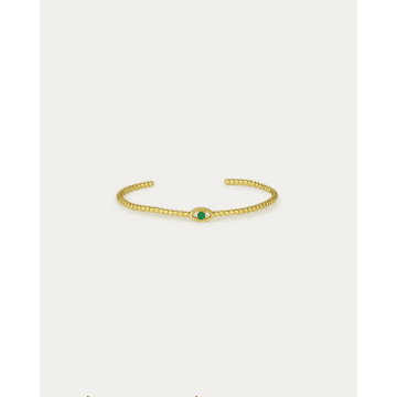 Ottoman Hands Cielo Eye Bangle Bracelet With Green Crystal