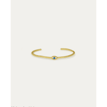 Ottoman Hands Cielo Eye Bangle Bracelet With Blue Crystal