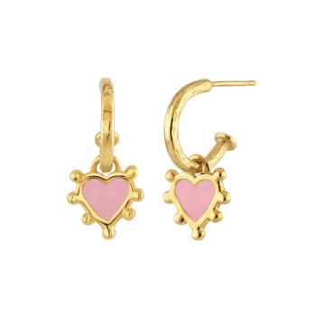 Sophie Harley Boho Tiny Hoop Earring With Pink Heart Charm