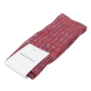 Democratique Socks Men's Socks – Relax Schooner Knit – Pearl Red/dark Ocean Blue/light Grey Melange