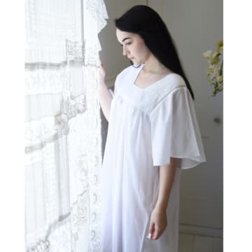 Powell Craft Ladies White Cotton Nightdress With Fluted Sleeves 'valentina'