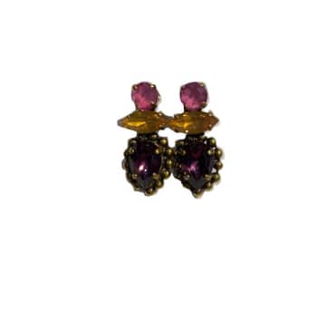 Unique Earring With Pin With Colored Rhinestones In Pink