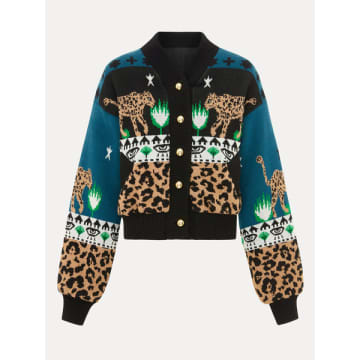 Hayley Menzies Leopardess Cotton Merino Bomber Jacket In Green