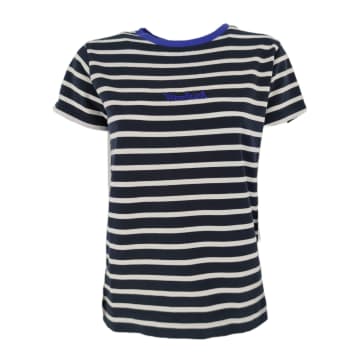 Woolrich Striped Logo-embroidered T-shirt In Blue