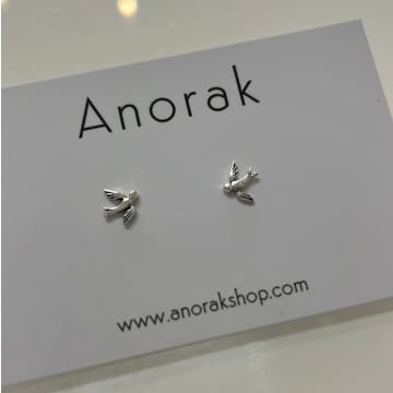 Anorak Sterling Silver Swallow Studs Earrings In Metallic