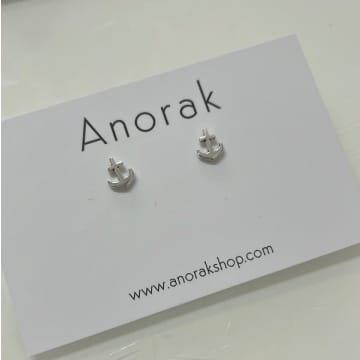 Anorak Sterling Silver Anchor Stud Earrings In Metallic