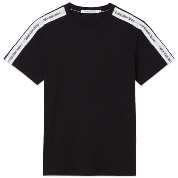 Calvin Klein Contrast Tape Shoulder T-shirt In Black