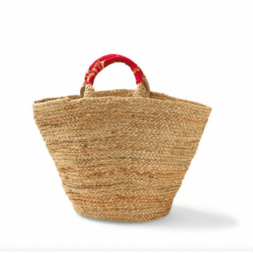 Base Large Woven Jute Basket With Red Handle