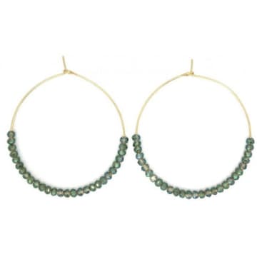 Isles & Stars Large Round Hoop With Green Glass Beads Earrings In Metallic