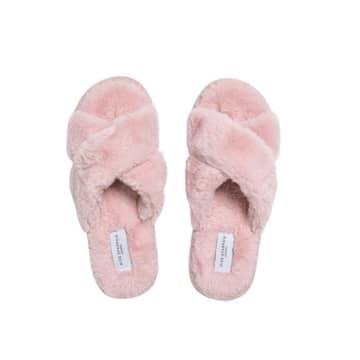 Miss Sparrow Faux Fur Cross Over Slipper In Pink