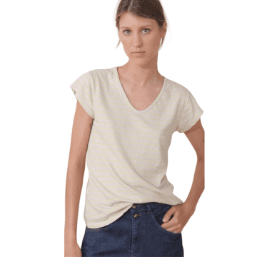 Indi And Cold Mint V-neck Linen T-shirt In Green
