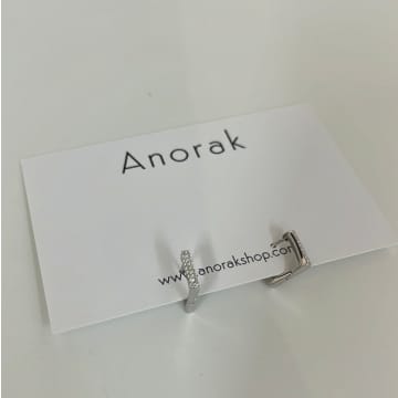 Anorak Sterling Silver Square Hoops Diamanté In Metallic