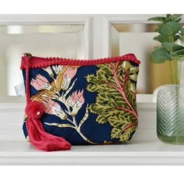 Powell Craft Blue Carnation Print Make Up Bag