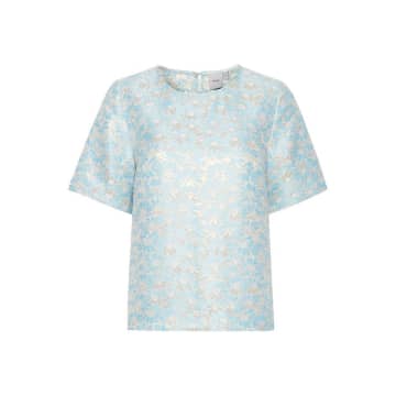 Ichi Pale Blue Blouse With Gold Detail And Short Sleeve