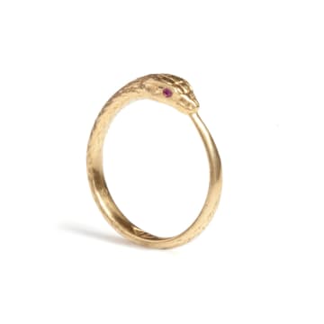Rachel Entwistle Ouroboros Snake Ring Limited Edition With Rubies In Gold