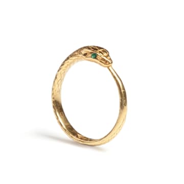 Rachel Entwistle Ouroboros Snake Ring Limited Edition With Emeralds In Gold