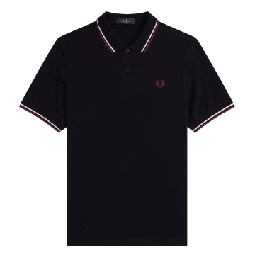 Fred Perry Slim Fit Twin Tipped Polo Navy, Ecru & Tawny Port In Blue
