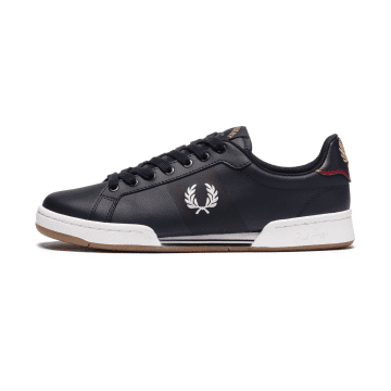 Fred Perry Bonded Leather Sneaker Navy In Blue