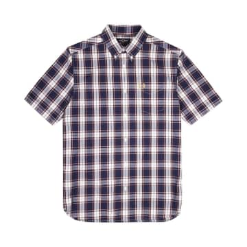 Fred Perry Authentic Button Down Short Sleeve Check Shirt French Navy In Blue