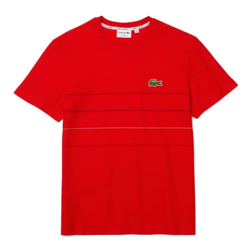 Lacoste "made In France" Textured Striped Organic Cotton Tee Red