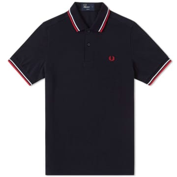 Fred Perry Slim Fit Twin Tipped Polo Navy, White & Red In Blue