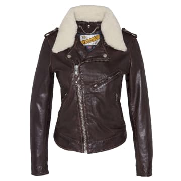 Schott Lcw2607 Lady Perfecto Jacket With Removable Sheepskin Collar Plum