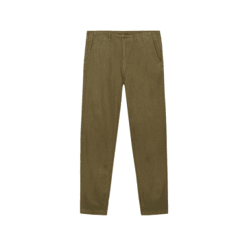 Portuguese Flannel Olive Linen Trousers In Green