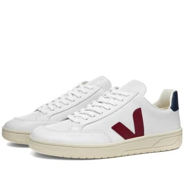 Shop Veja V-12 Leather Sneaker White, Burgundy & Navy