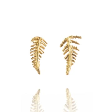 Amanda Coleman Handmade Botanical Fern Stud Earrings In Sterling Gold