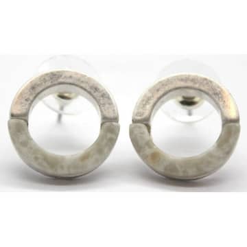 Lark London Open Circle Silver Grey Marble Studs In Metallic