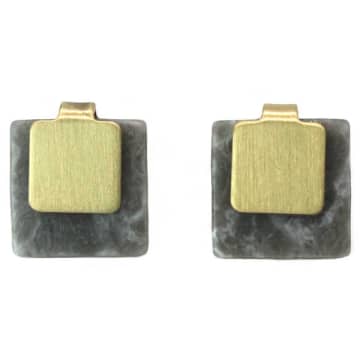 Lark London Abstract Square Grey Marble Gold Studs