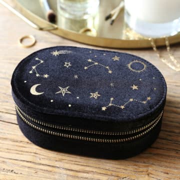 Lisa Angel Starry Night Velvet Oval Jewellery Case In Black