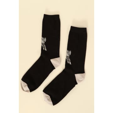 Lark London Grey Black Womens Leopard Print Socks