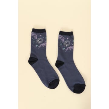 Lark London Blue Lilac Womens Moon And Stars Print Socks