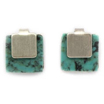 Lark London Abstract Square Turquoise Silver Studs In Blue