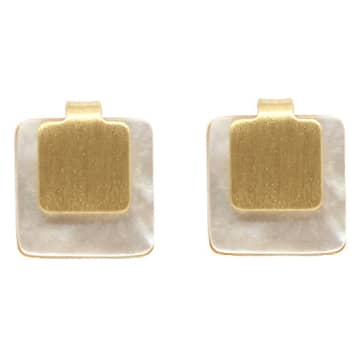 Lark London Abstract Square Mother Of Pearl Gold Studs