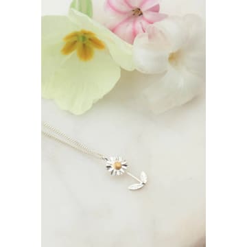 Amanda Coleman Handmade Sterling Silver And Gold Daisy Necklace With Stalk In Metallic