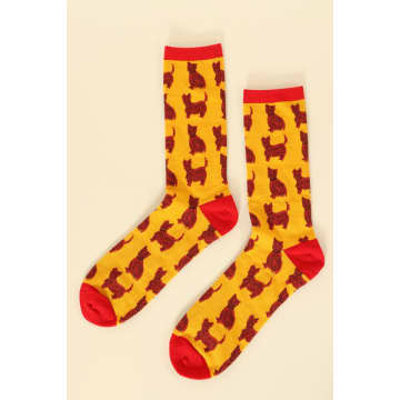 Lark London Mustard Red Mens Schnauzer Print Socks